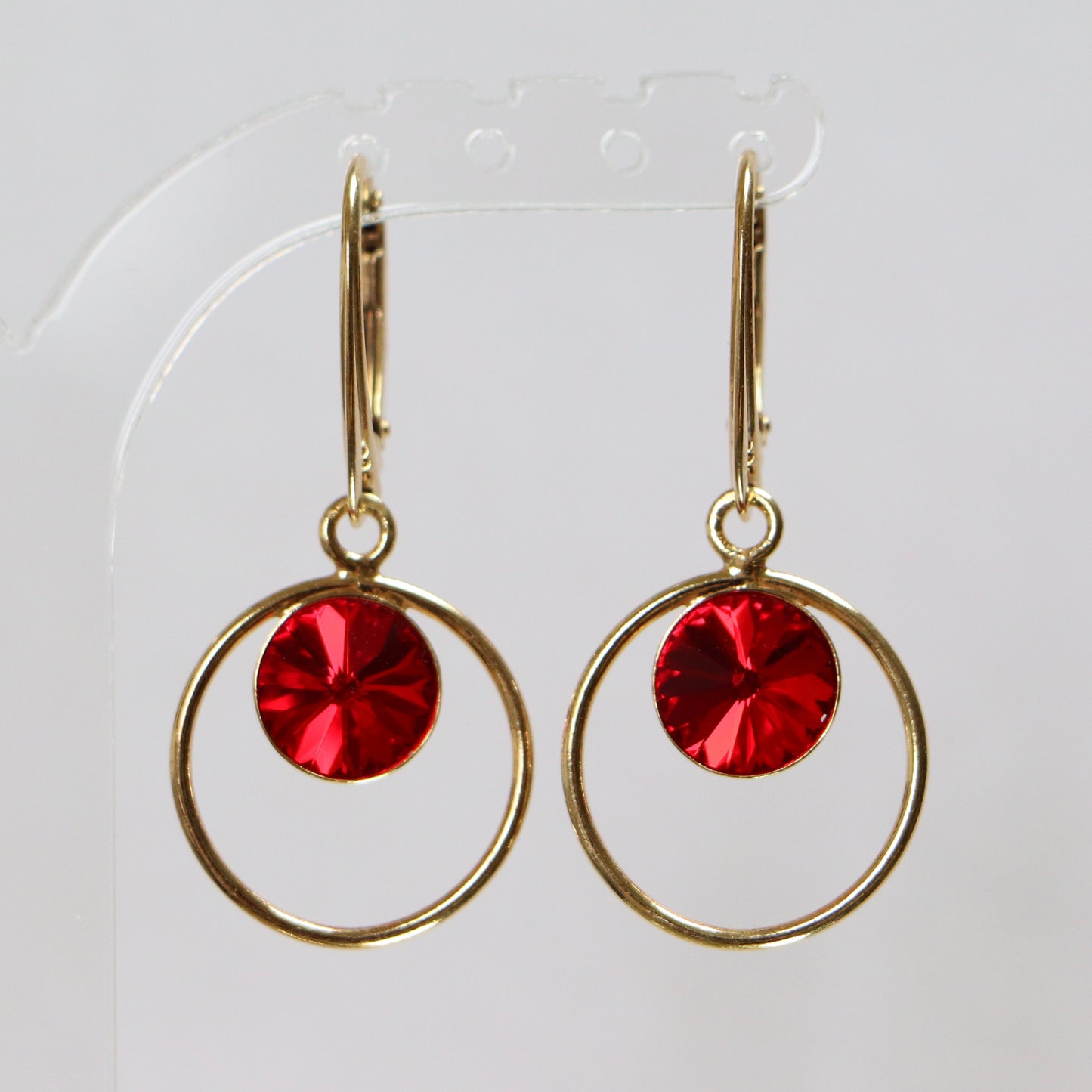 Boucles d'oreilles avec cristaux Swarovski, argent doré, rouge, JULI