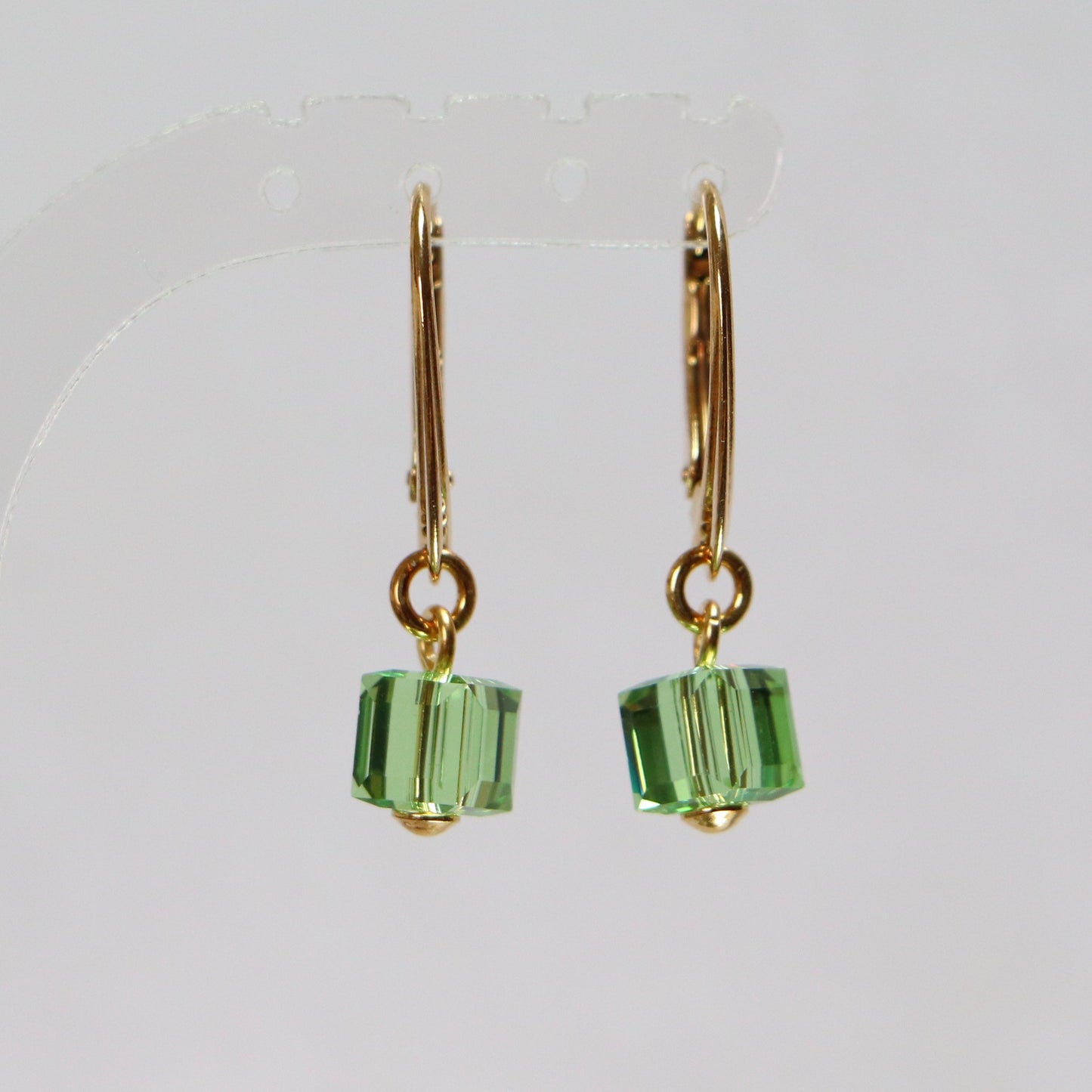 Boucles d'oreilles avec cristaux Swarovski, vert olive, argent doré, CARRE