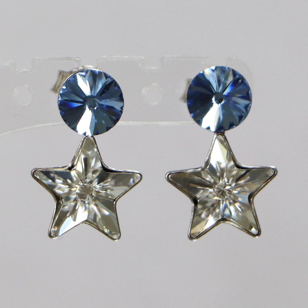 带有施华洛世奇晶体的耳环,切割收集,晶体/蓝色,鲜艳的银