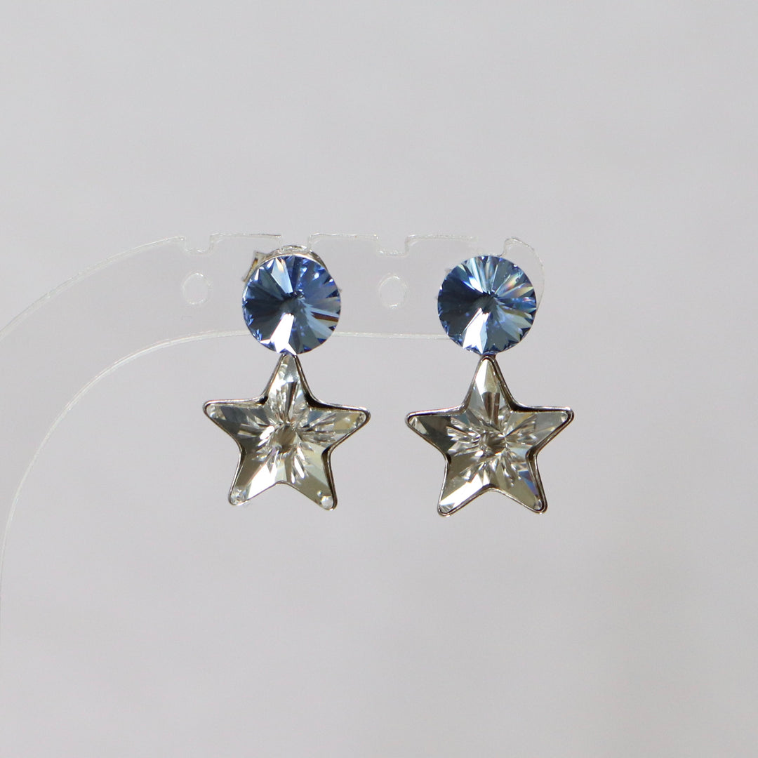 带有施华洛世奇晶体的耳环,切割收集,晶体/蓝色,鲜艳的银