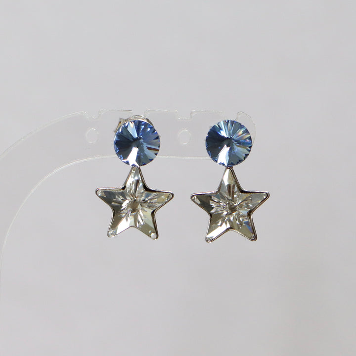 带有施华洛世奇晶体的耳环,切割收集,晶体/蓝色,鲜艳的银