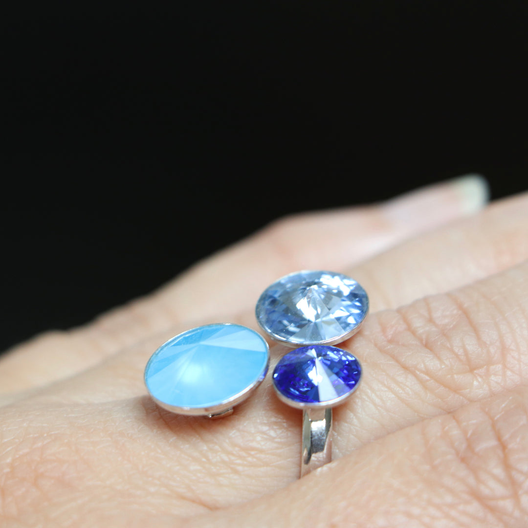 带有施华洛世奇晶体的吊坠,蓝色,罗迪银银,三重奏