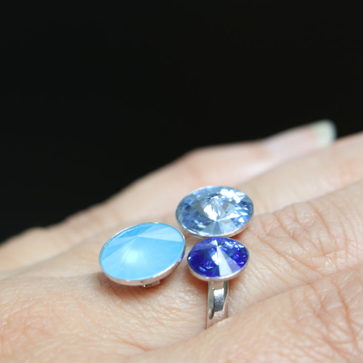 带有施华洛世奇晶体的吊坠,蓝色,罗迪银银,三重奏