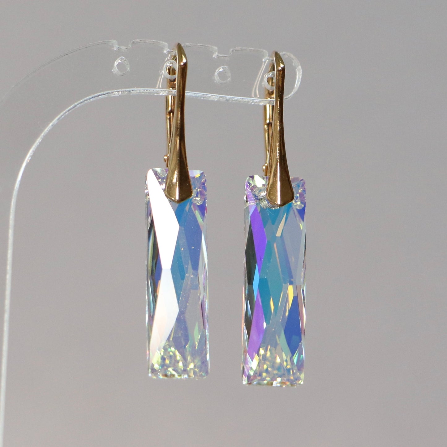 Boucles d'oreilles, cristaux Swarovski, argent doré, cristal AB, NORA