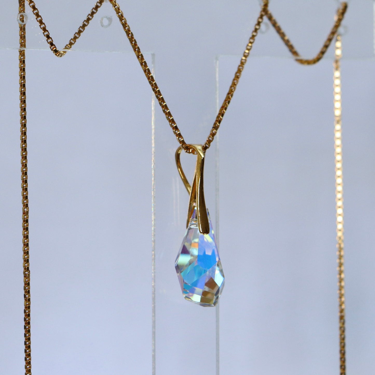 Pendentif, cristaux Swarovski, argent doré, cristal AB, POLY