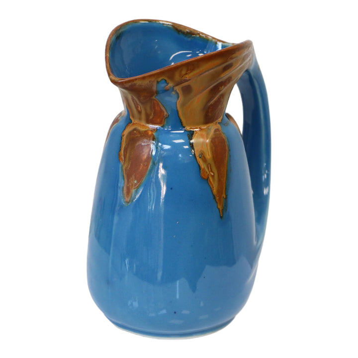 Pichet verseuse bleu turquoise style art nouveau en grès flammé de Denbac