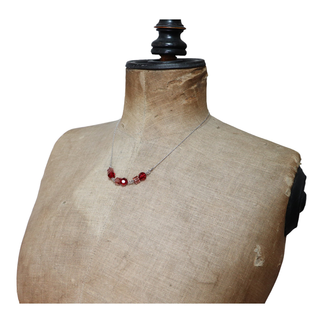 项链,施华洛世奇晶体,红色的银,红色,庞培