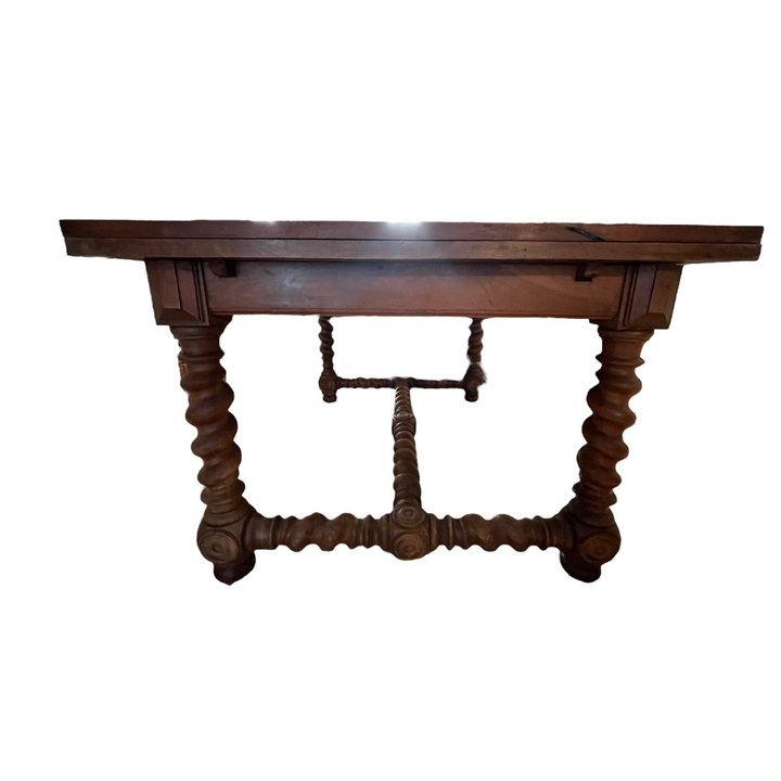 Wooden dining table on foot turned in a spiral Louis XIII style