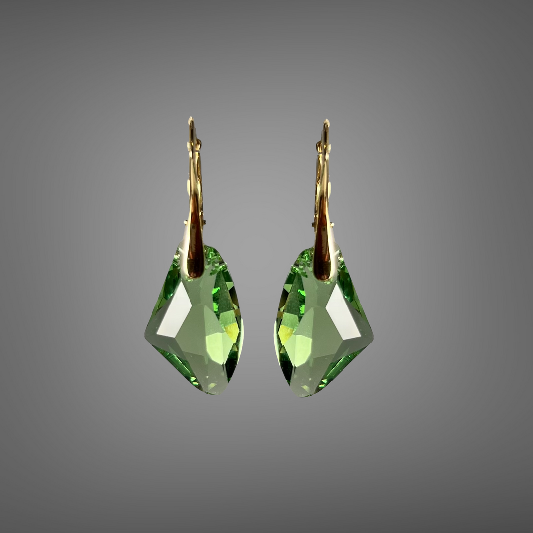 Copy of Earrings, Swarovski crystals, gold-plated silver, olive green, ALICIA
