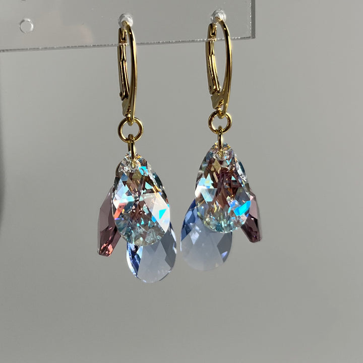 带有施华洛世奇晶体的吊坠,金银,浅蓝色/紫色,花朵