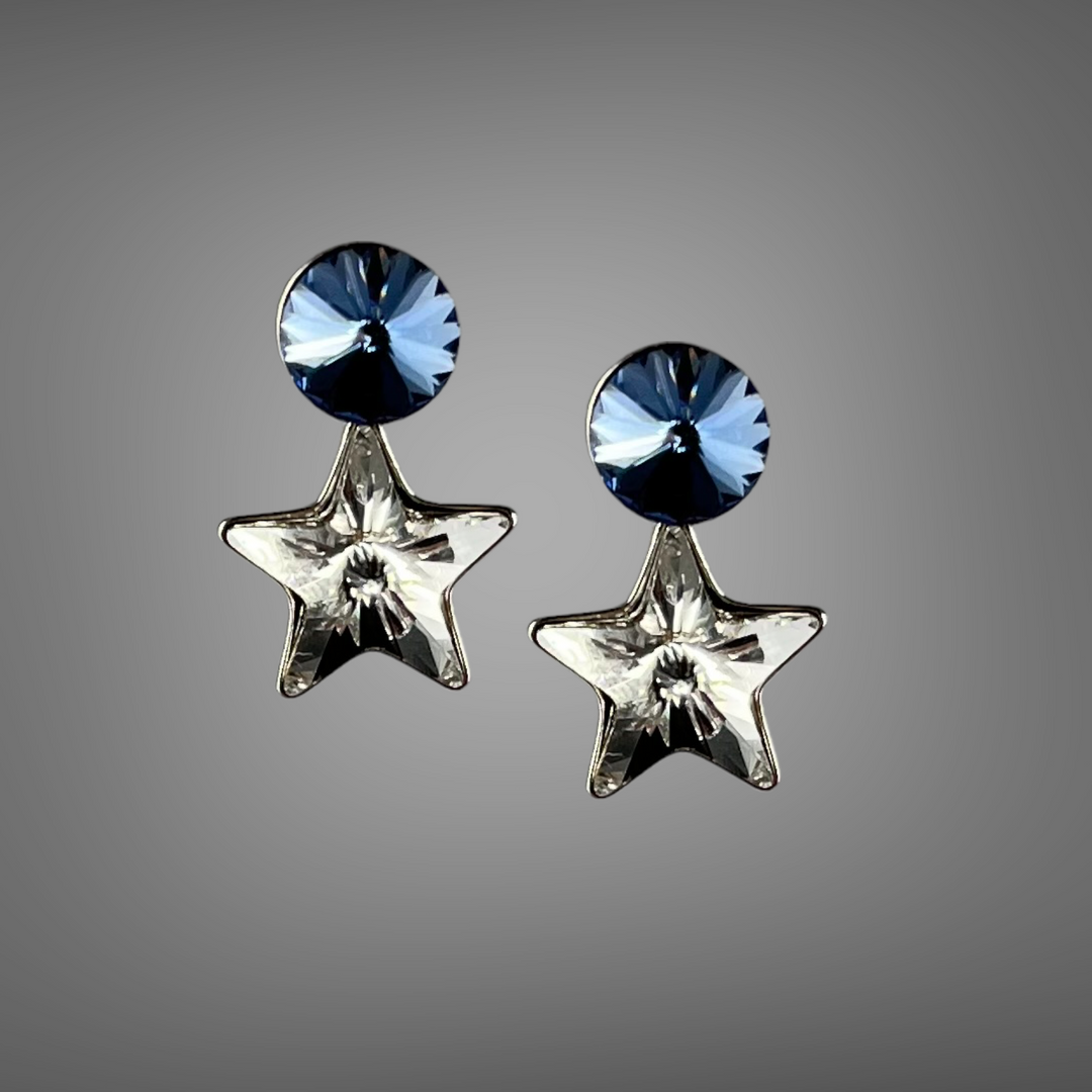 带有施华洛世奇晶体的耳环,切割收集,晶体/蓝色,鲜艳的银