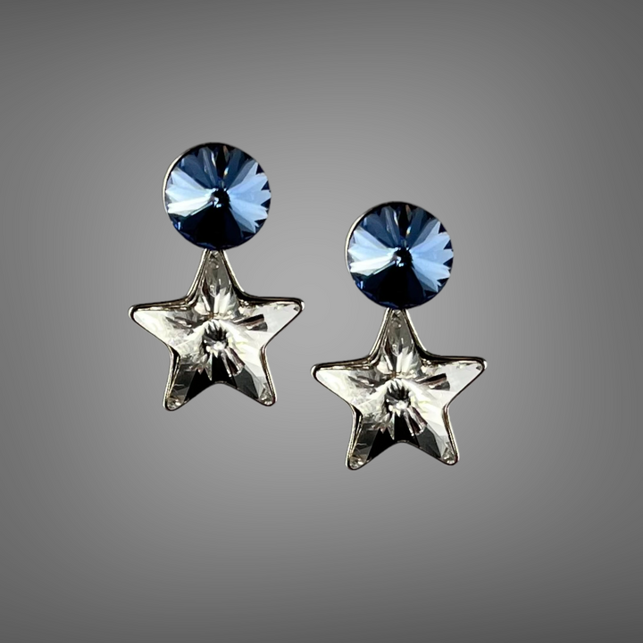 带有施华洛世奇晶体的耳环,切割收集,晶体/蓝色,鲜艳的银