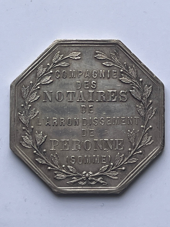 Silbertoken, Notare, Péronne 1858 großartige Biene
