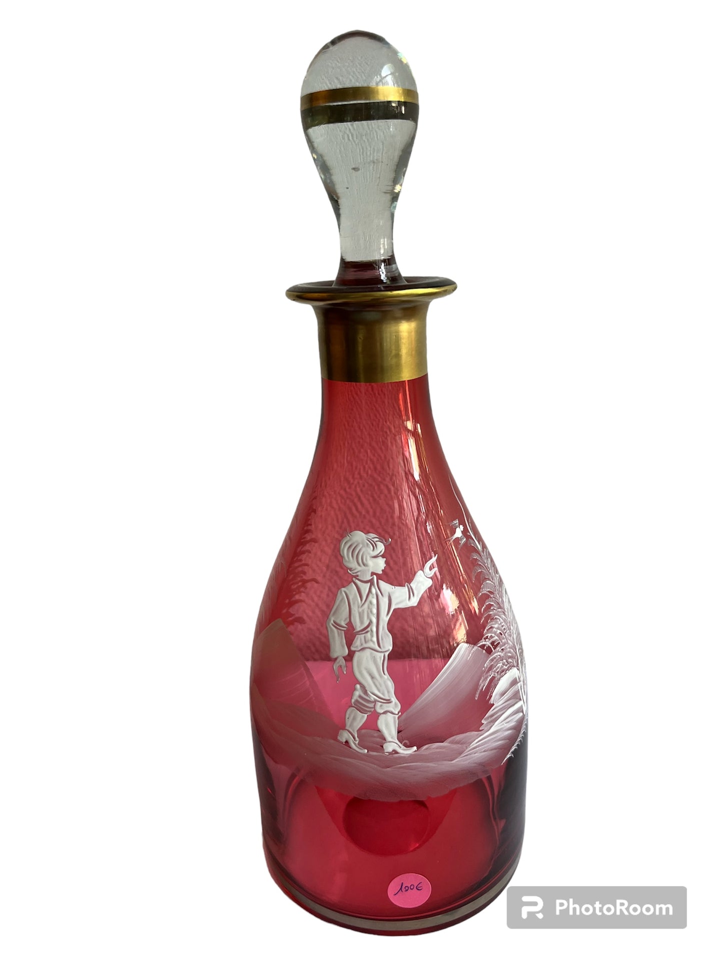 Carafe à liqueur Mary Gregory années 50