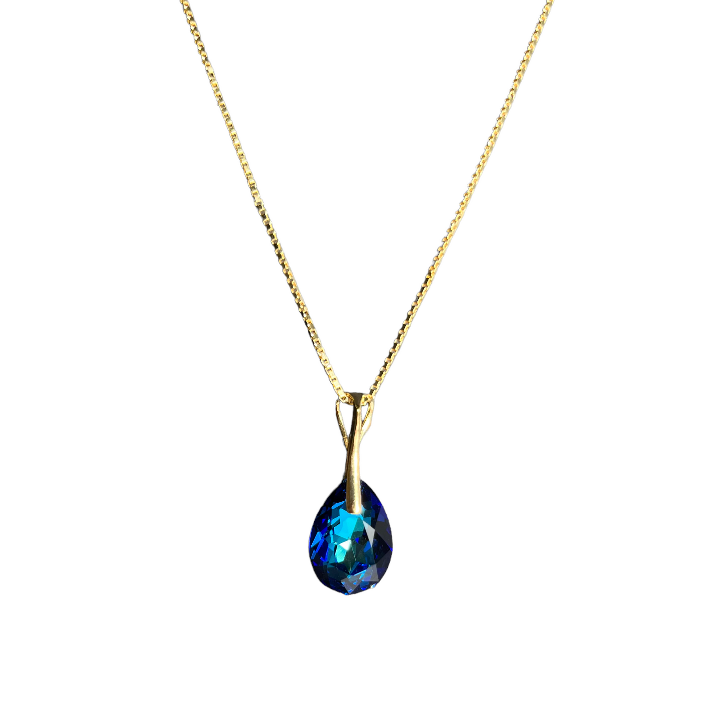 Pendentif avec cristaux Swarovski, argent doré, bleu Bermuda, KATE