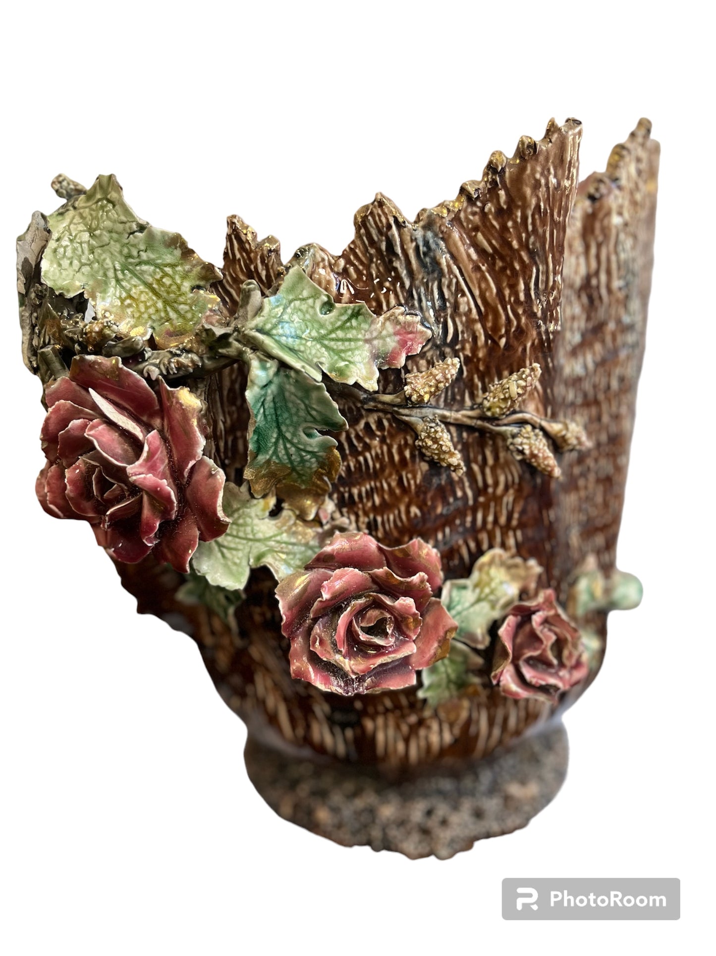 Cache pot en barbotine années 1900