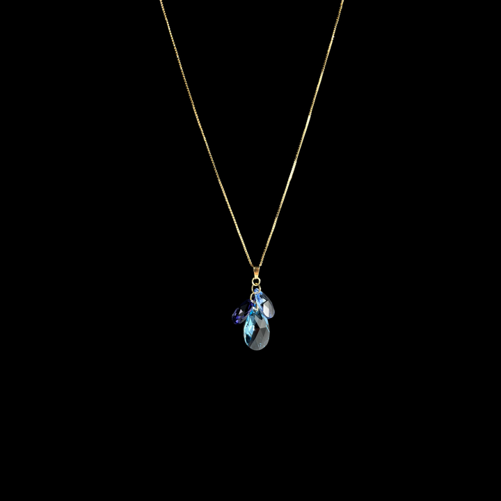 吊坠与施华洛世奇晶体,金银,海蓝素蓝色,花朵