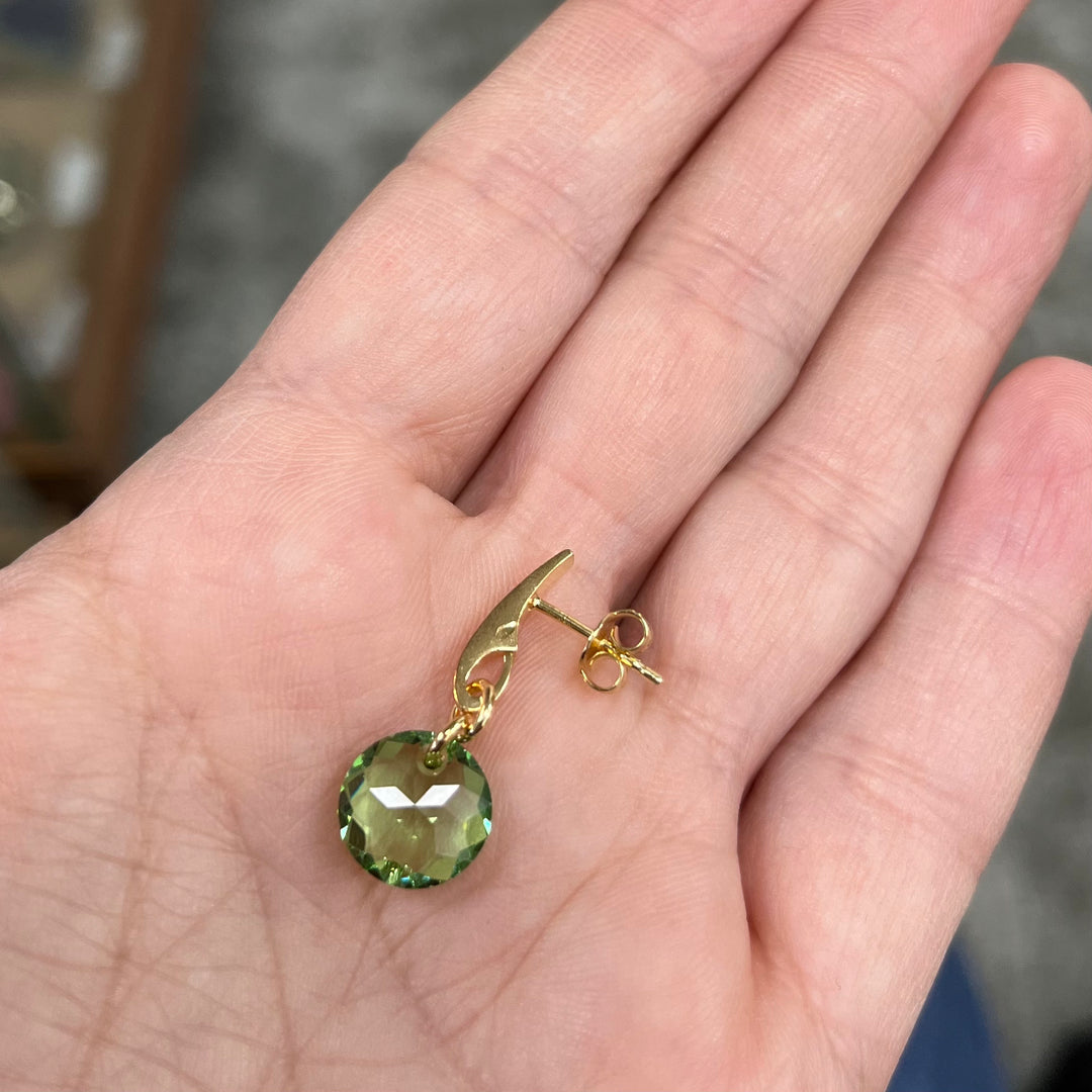 Earrings, Swarovski crystals, gold-plated silver, olive green, BONBON