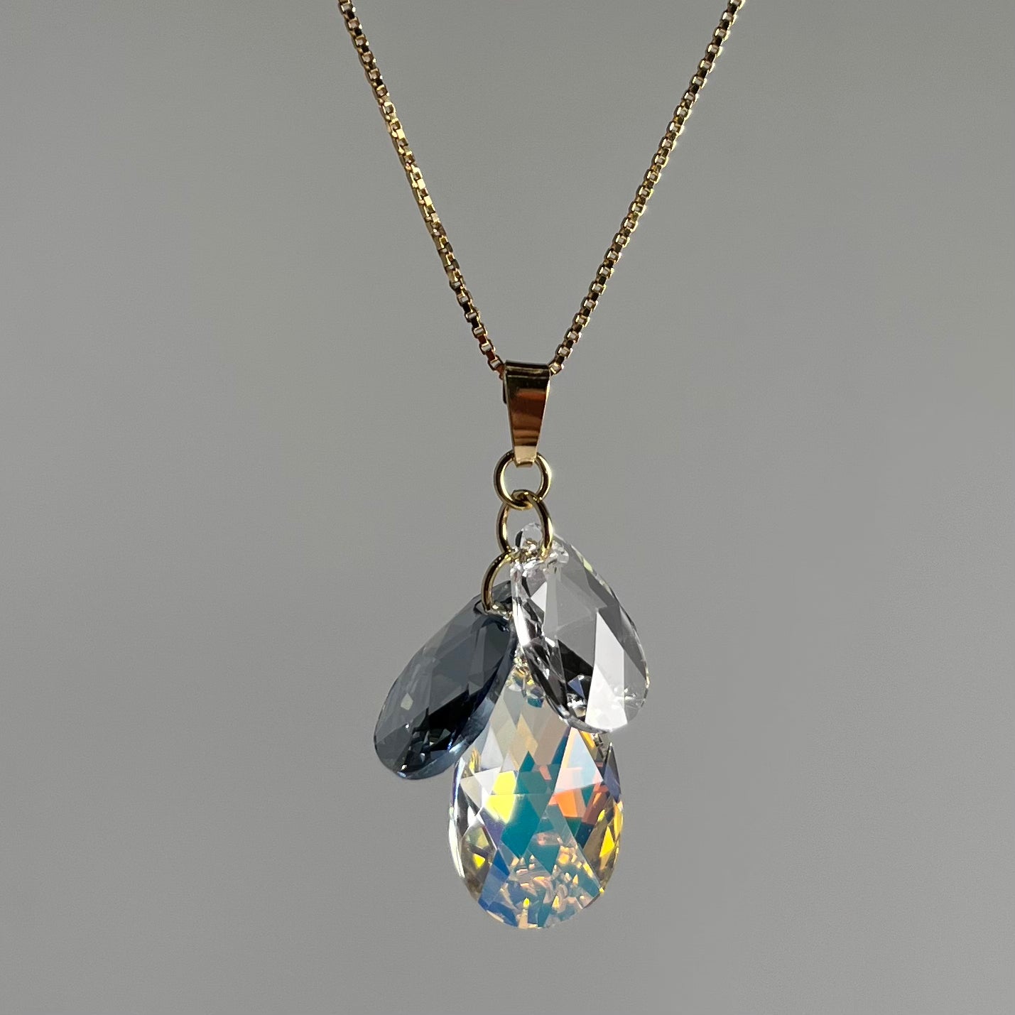 Pendentif avec cristaux Swarovski, argent doré, cristal AB, FLEUR