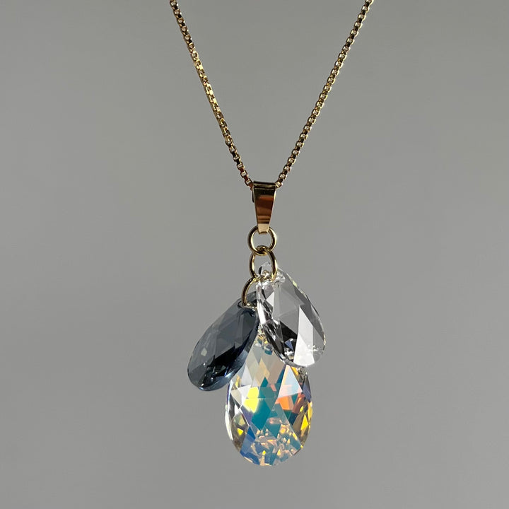 带有施华洛世奇晶体的吊坠,金银,ab晶体,花朵