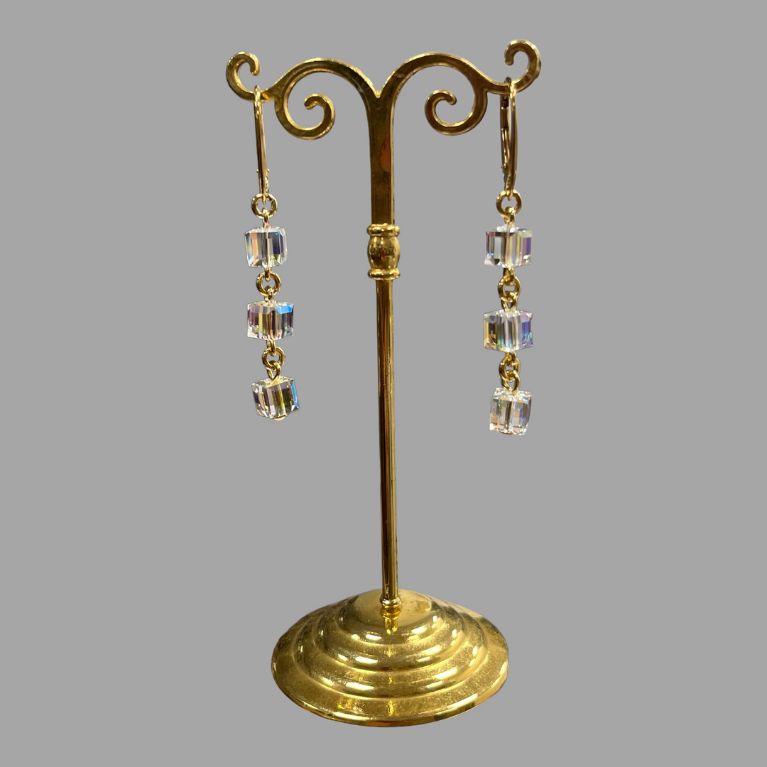 耳环,施华洛世奇晶体,金银,ab晶体,多立方体