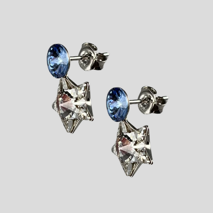 带有施华洛世奇晶体的耳环,切割收集,晶体/蓝色,鲜艳的银