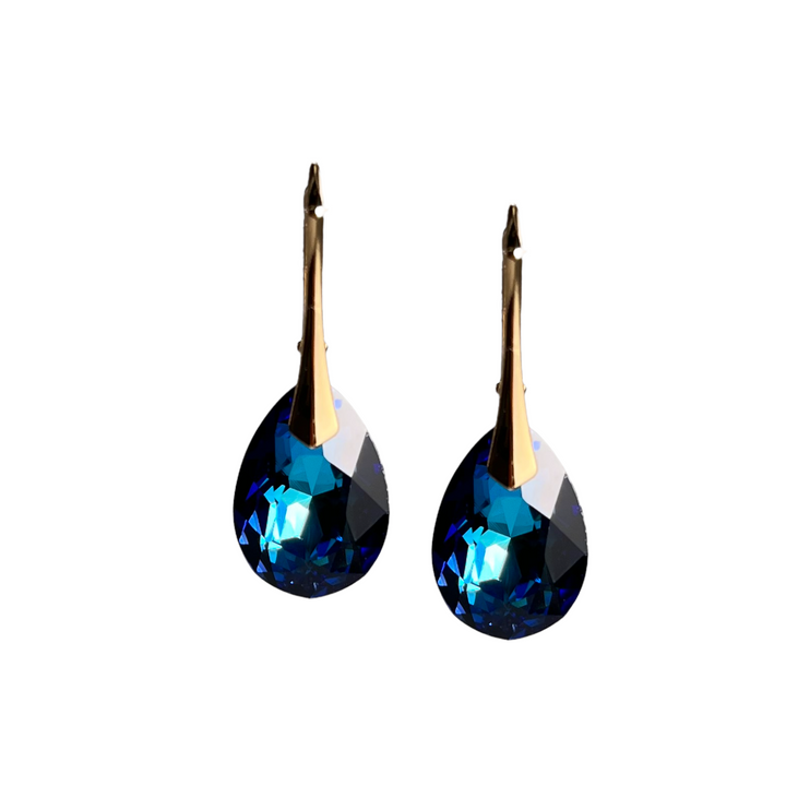 带有施华洛世奇水晶的耳环,金银,百慕大蓝,凯特