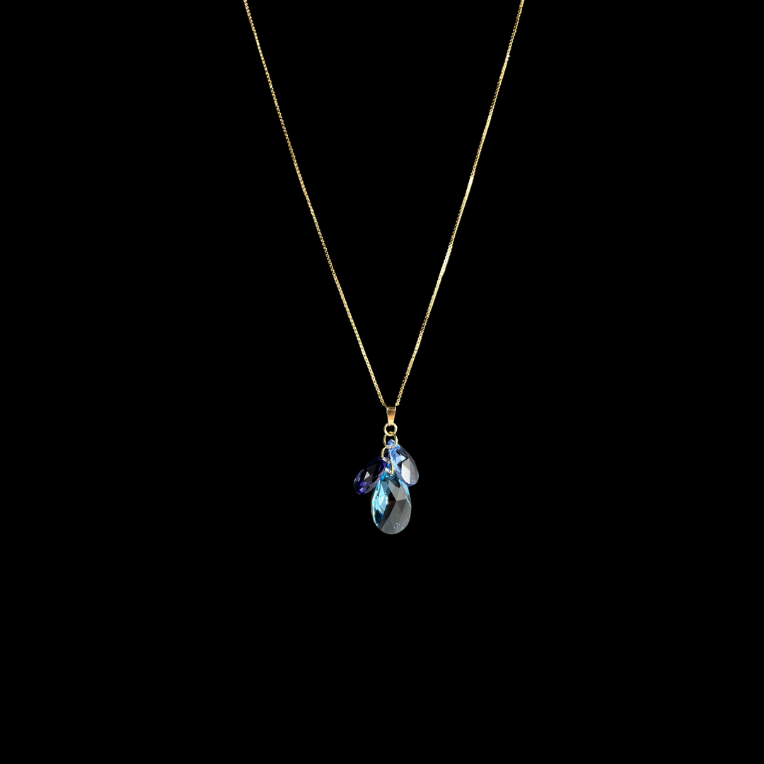 吊坠与施华洛世奇晶体,金银,海蓝素蓝色,花朵