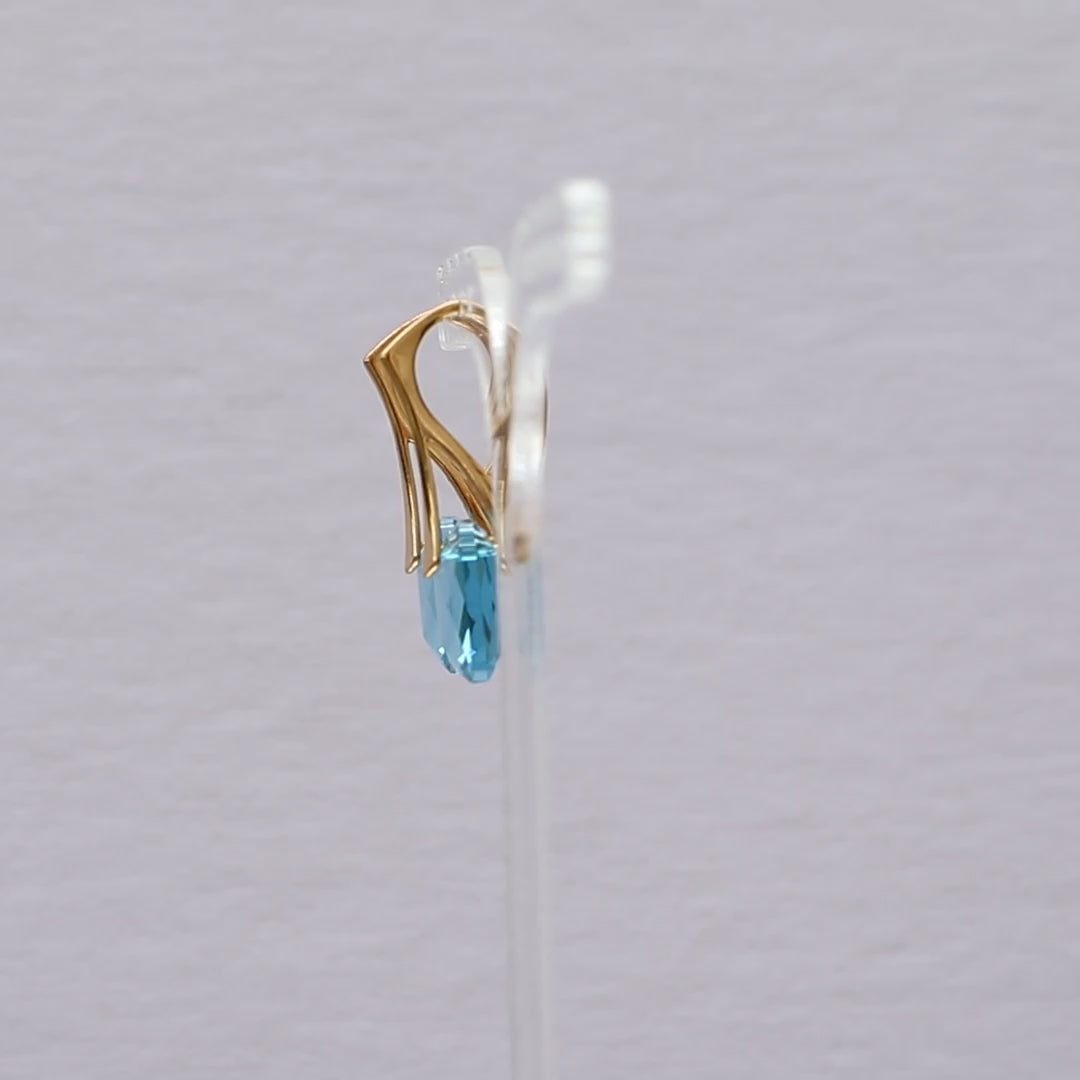 带有施华洛世奇晶体的耳环,海蓝宝石蓝,金银,诺米