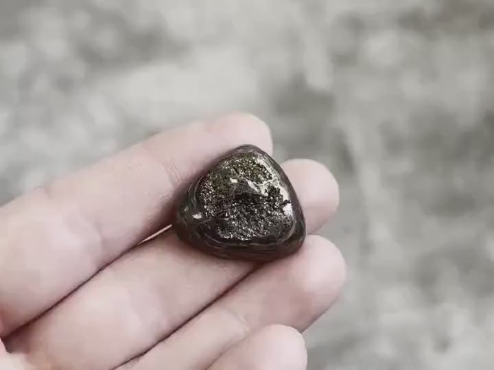 Ammonite pyritisée, AM_P091, taille cabochon, 25x22x9 mm; 7.6g