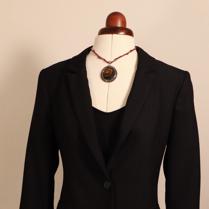 Collier brodé avec ammolite et chaine en argent CLB17