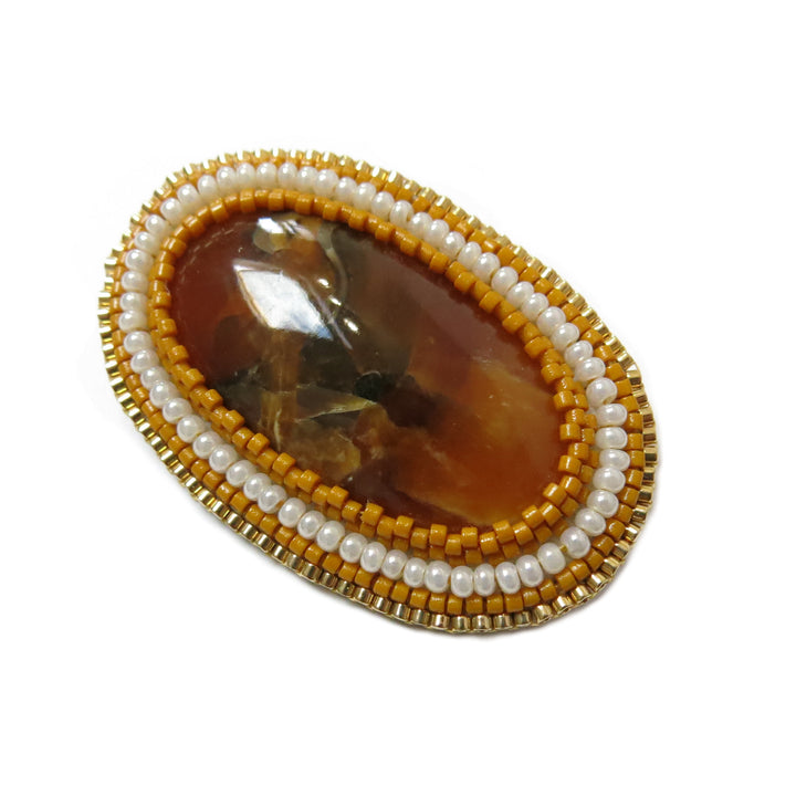 Embroidered brooch, simbirsite, caramel