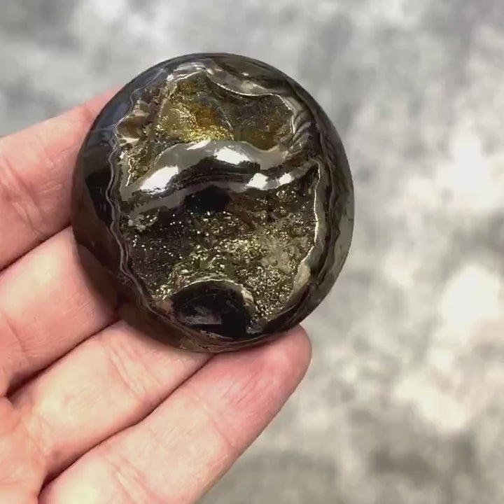 Ammonite pyritisée, AM_P057, taille cabochon, 48x45x15 mm; 40.4g;