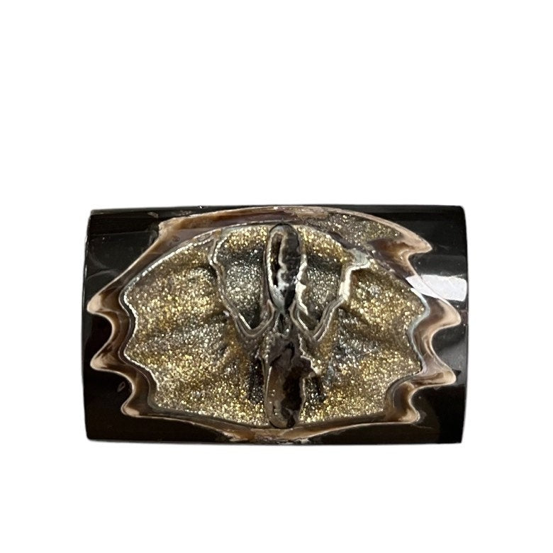 Ammonite pyritisée, AM_P036, taille cabochon, 42x36x8 mm; 18.4g;