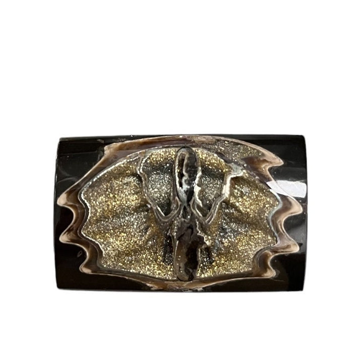 Ammonite pyritisée, AM_P036, taille cabochon, 42x36x8 mm; 18.4g;