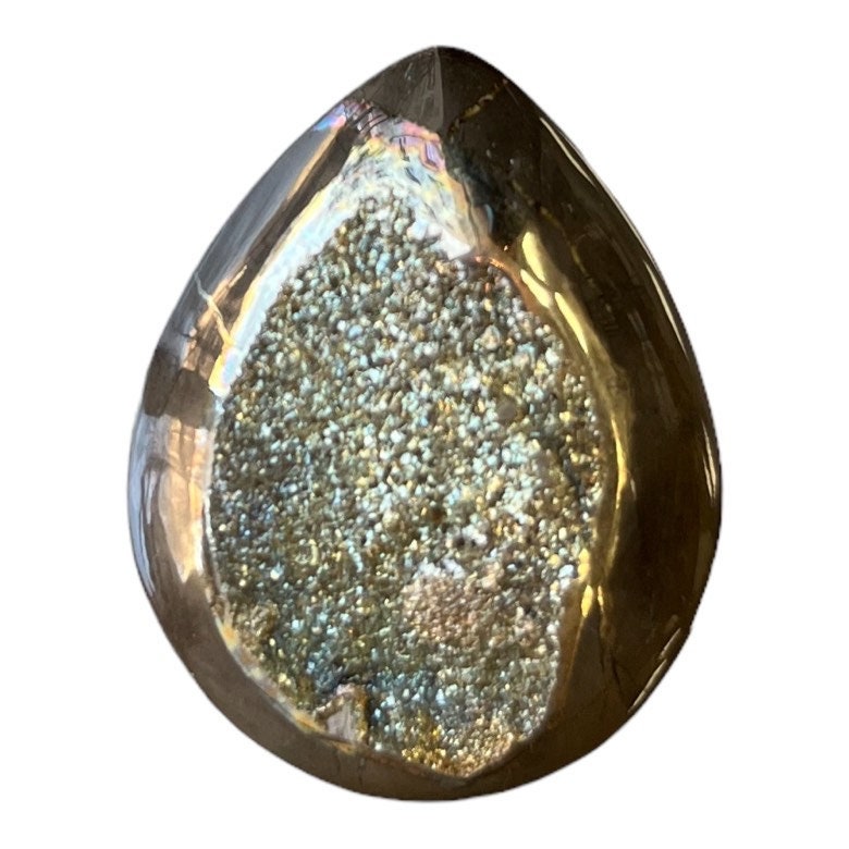 Ammonite pyritisée, AM_P108, taille cabochon, 31x25x7 mm; 8.8g;