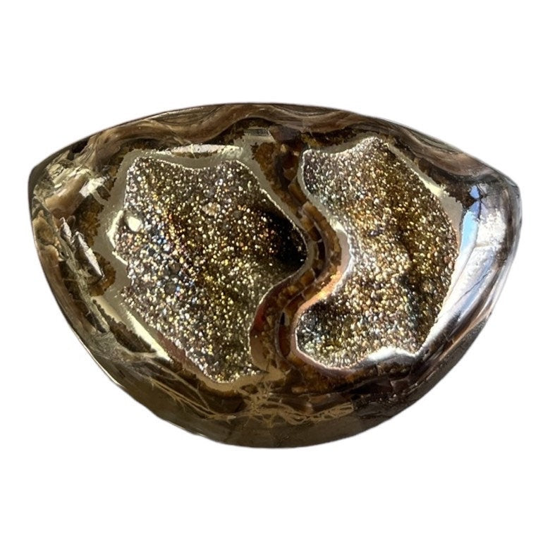 Ammonite pyritisée, AM_P038, taille cabochon, 45x30x10 mm; 17.4g;