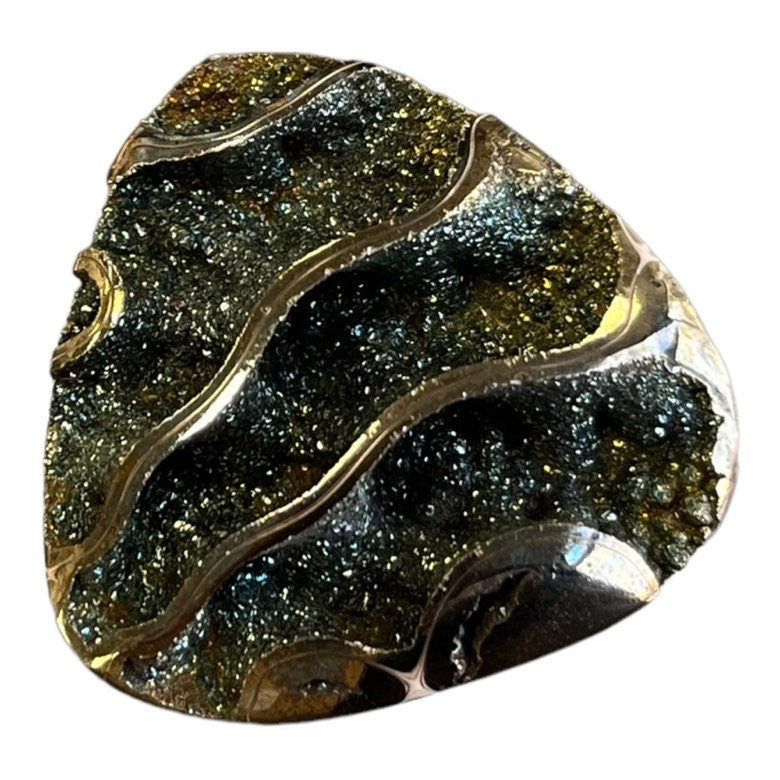 Ammonite pyritisée, AM_P052, taille cabochon, 40x35x10 mm; 13g;