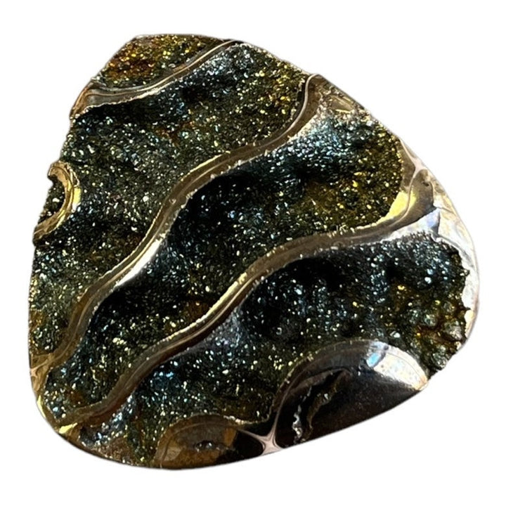Ammonite pyritisée, AM_P052, taille cabochon, 40x35x10 mm; 13g;
