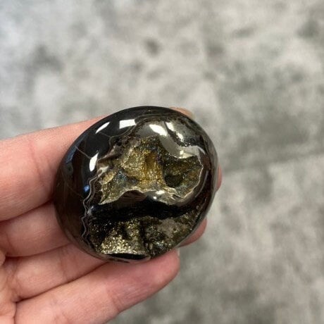 Ammonite pyritisée, AM_P057, taille cabochon, 48x45x15 mm; 40.4g;