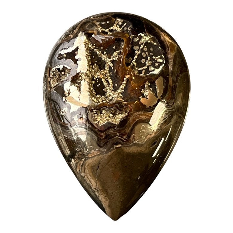 Ammonite pyritisée, AM_P078, taille cabochon, 48x34x8 mm; 18.8g;