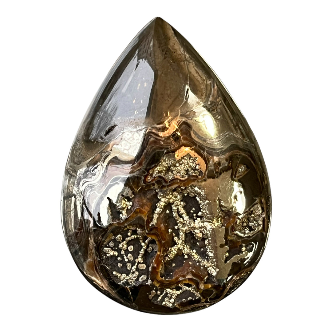 Ammonite pyritisée, AM_P078, taille cabochon, 48x34x8 mm; 18.8g;