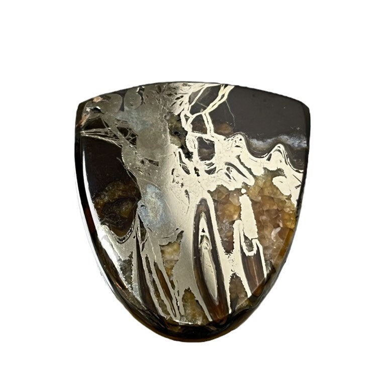 Ammonite pyritisée, AM_P048, taille cabochon, 33x30x5 mm; 11.7g