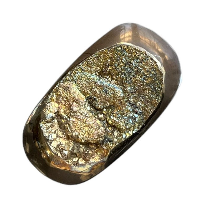 Ammonite pyritisée, AM_P085, taille cabochon, 39x22x8 mm; 12.5g;