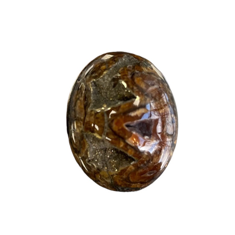 Ammonite pyritisée, AM_P053, taille cabochon, 36x26x14 mm; 17.3g;