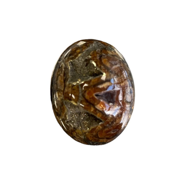 Ammonite pyritisée, AM_P053, taille cabochon, 36x26x14 mm; 17.3g;