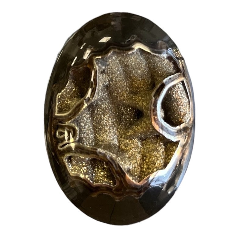 Ammonite pyritisée, AM_P039, taille cabochon, 45x32x9  mm; 16g;