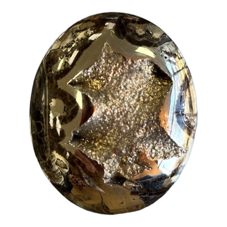 Ammonite pyritisée, AM_P064, taille cabochon, 46x37x10 mm; 26.8g;