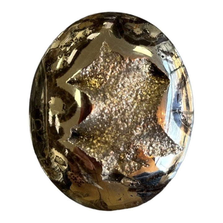 Ammonite pyritisée, AM_P064, taille cabochon, 46x37x10 mm; 26.8g;