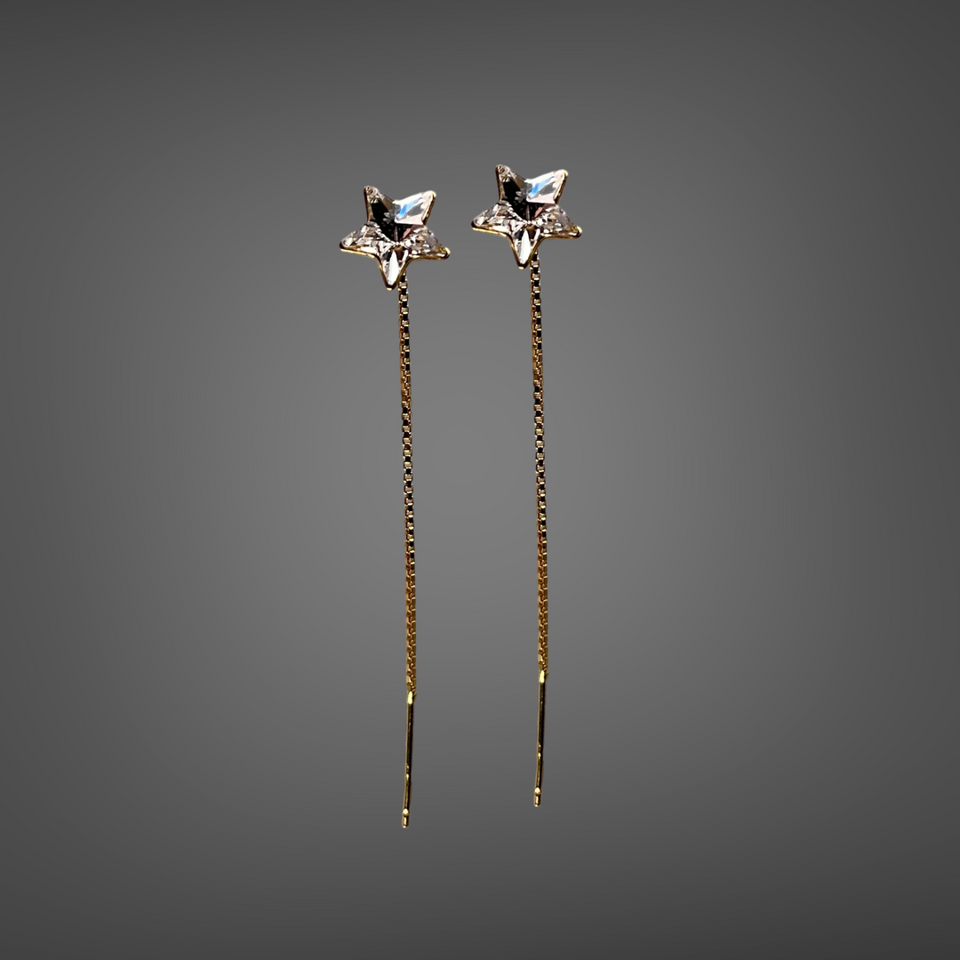 长项链配施华洛世奇晶体,金色银,水晶,星星